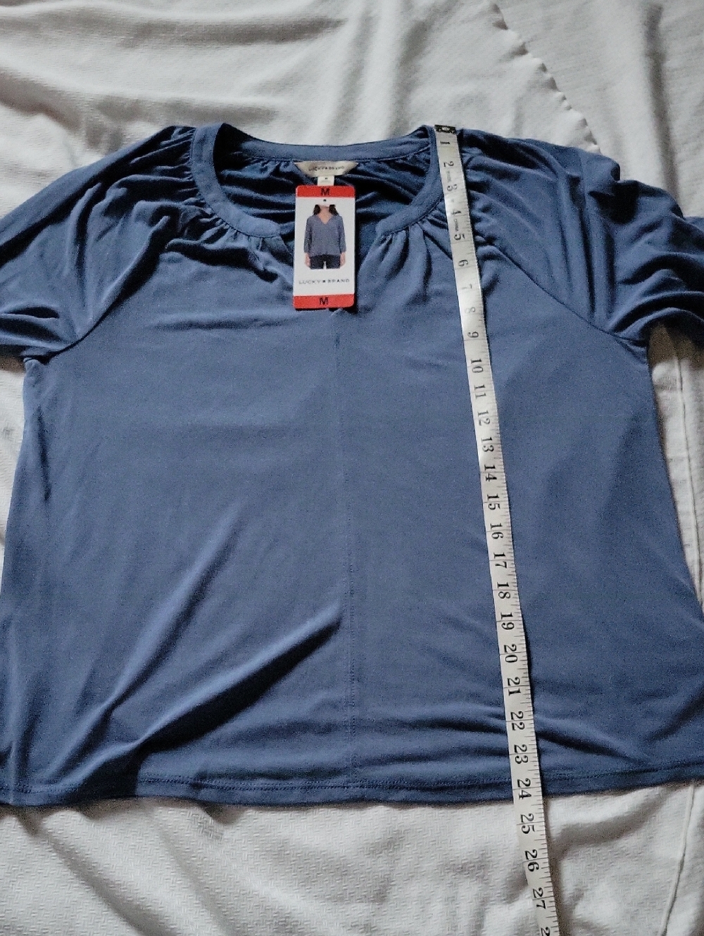 Lucky Brand Delft Blue V-neck 3/4 Sleeve Top Blouse M NWT - Picture 7 of 8
